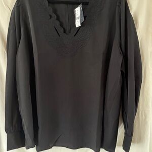 Lane Bryant Black Blouse with Embroidered Neckline